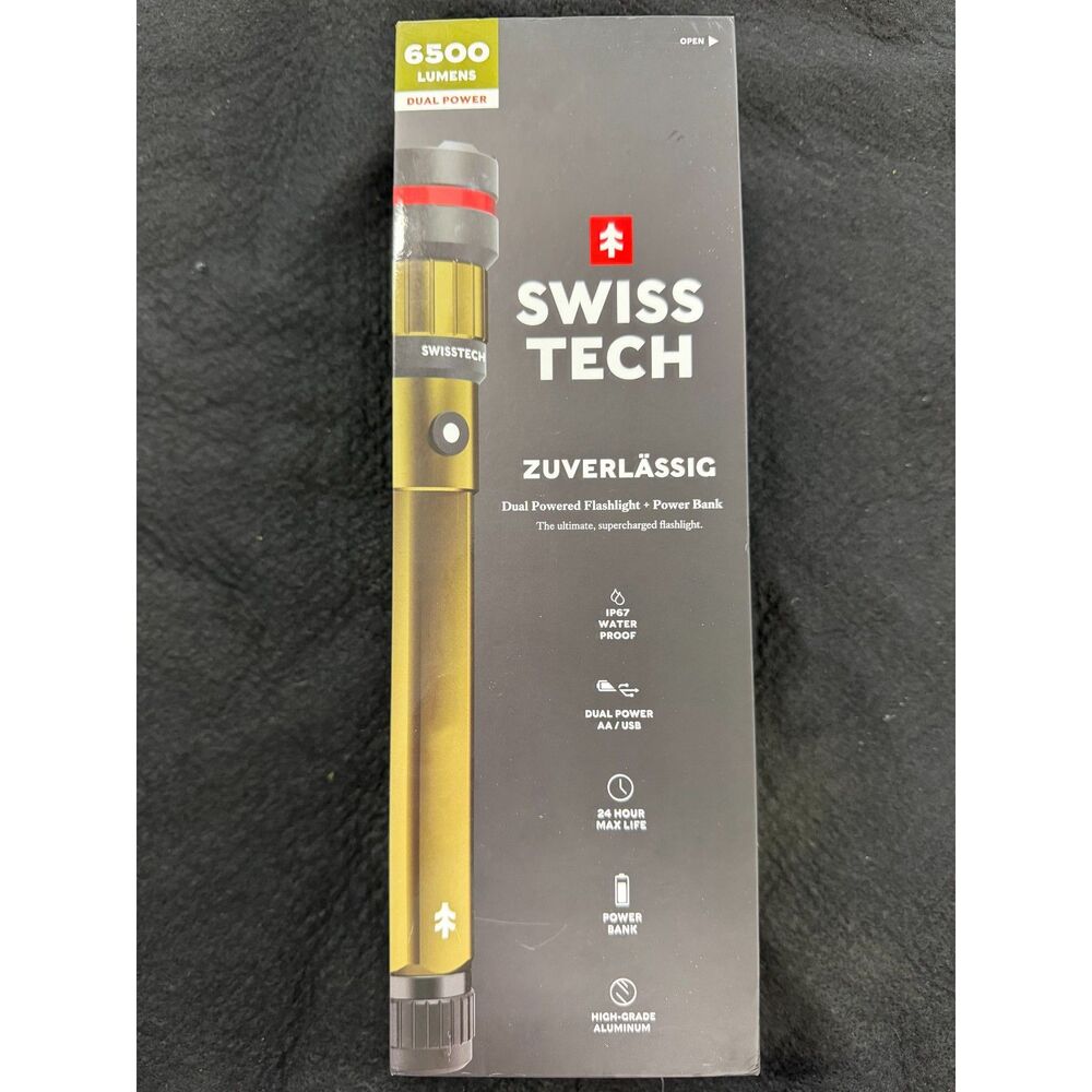 Swiss Tech Zuverlassig 31650 6500 Lumens Dual Power Flashlight Power Bank